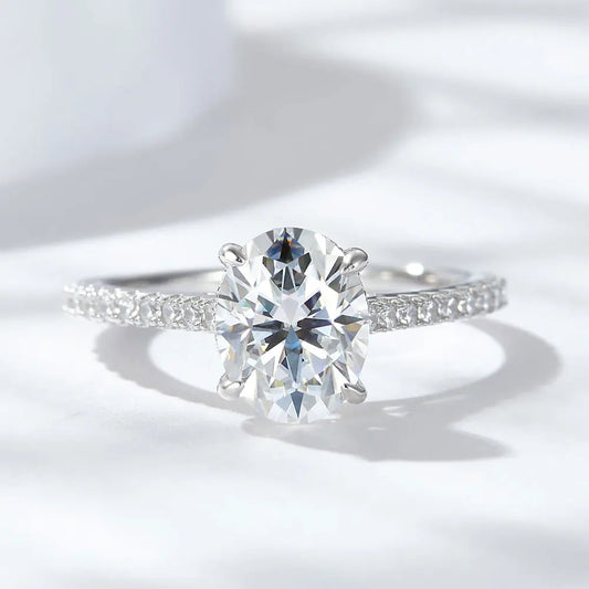 Brileon Elegance Oval Moissanite Ring – 18K White Gold Plated S925 - Brileon