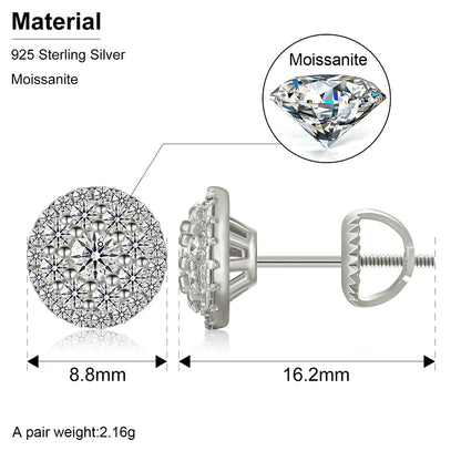 D Color Moissanite Stud Earrings For Women Top Quality 100% 925 Sterling Silver Sparkling Wedding Jewelry Shining Ear Accessory - Brileon