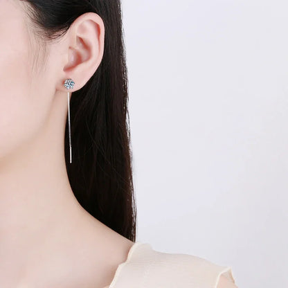 NeeTim 1CT Moissanite Earrings S925 Sterling Silver Plated with White Gold Ear Wire Line Drop Earring Hoop Wedding Fine Jewelry - Brileon