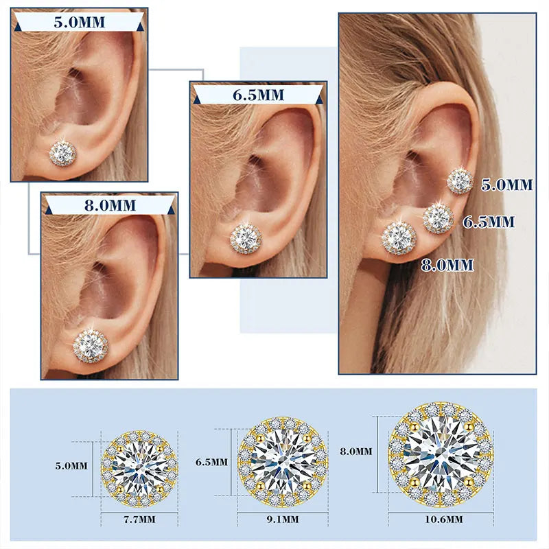 TUHE Unisex Classic Round VVS1 Moissanite Earring For Women Fine Jewelry luxury Wedding Lab Diamond 925 Silver Earring Gift - Brileon