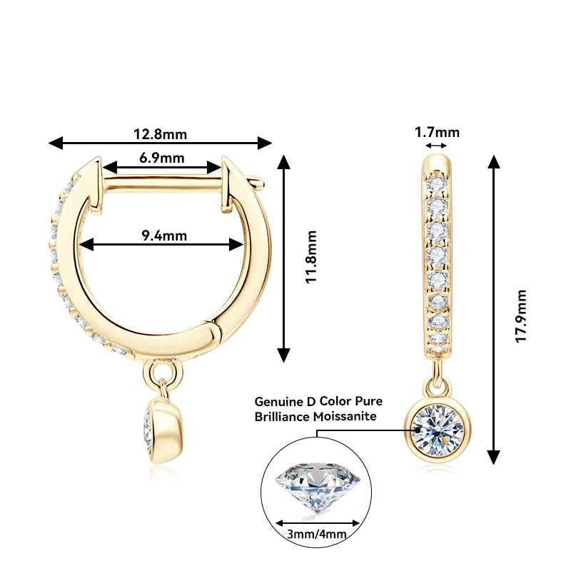 RAPRGOLD GRA Certified Round Moissanite Hoop Earrings for Women 925 Sterling Silver Huggie Earring Fine Jewelry Gifts Pendientes - Brileon