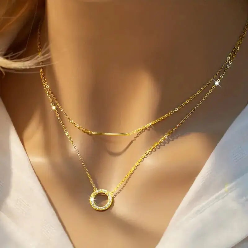 RAPRGOLD Moissanite Loop Pendant Necklace for Women 925 Sterling Silver Double Layer Clavicle Chain Necklaces Fine Jewelry Gifts - Brileon