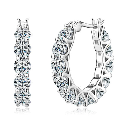 Luxury 4mm Full Moissanite Hoop Earring Original Certified 925 Silver 3.6ct Moissanite Diamond Earring for Women Wedding Jewelry - Brileon