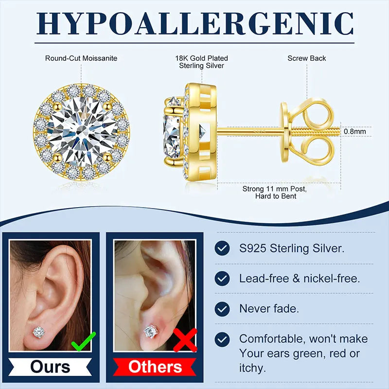 TUHE Unisex Classic Round VVS1 Moissanite Earring For Women Fine Jewelry luxury Wedding Lab Diamond 925 Silver Earring Gift - Brileon