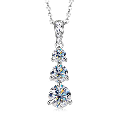 RAPRGOLD GRA Certified Round Moissanite Drop Pendant Necklace for Women S925 Sterling Silver Chains Wedding Neck Jewelry Gifts - Brileon