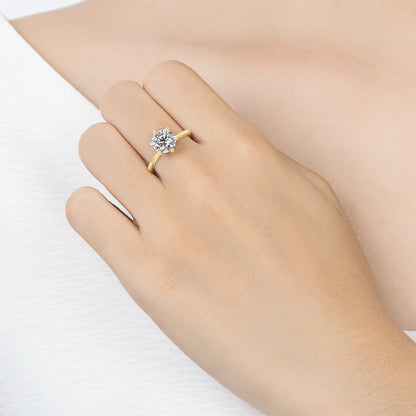 Anziw 0.5-3.0CT Moissanite Solitaire Ring Silver 925 14K Gold Plated Wedding Engagement Band For Women Jewelry with Certificate - Brileon