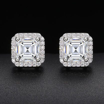 D VVS Ascher Cut Moissanite Square Stud Earrings 925 Sterling Silver High Quality For Women Wedding Jewelry Passed Diamond Test - Brileon