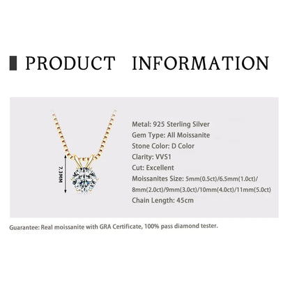 GRA Certified Moissanite Pendant – 925 Silver Solitaire Necklace (0.5-5ct) - Brileon