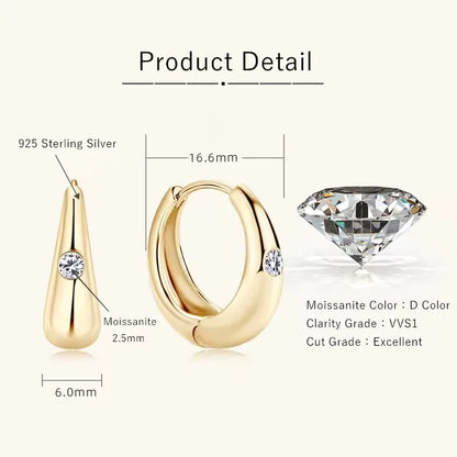 RAPRGOLD Certified 2.5mm Moissanite Retro Hoop Earring for Women S925 Sterling Silver Exquisit Earrings Jewelry Gifts pendientes - Brileon