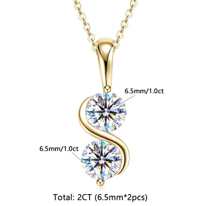RAPRGOLD GRA Certified Round Cut Moissanite Twisted Pendant Necklaces for Women 925 Sterling Silver Jewelry Chains Wedding Gifts - Brileon