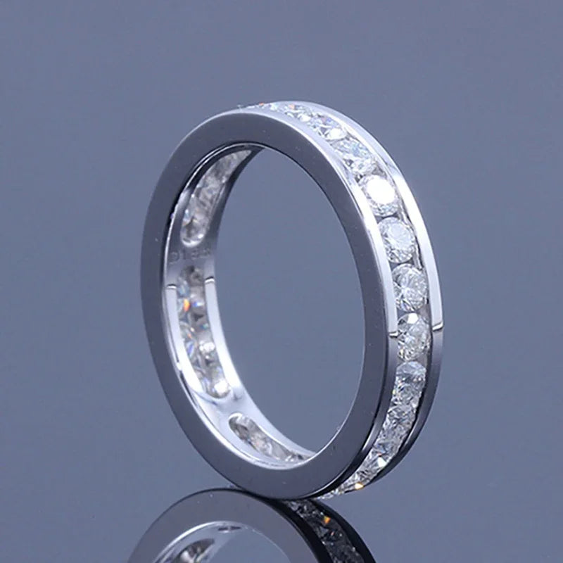 RAPRGOLD Real S925 Silver Groove Inlaid with D VVS1 Round Moissanite Ring for Women Fashion Wedding Ring with GRA Eternity Band - Brileon