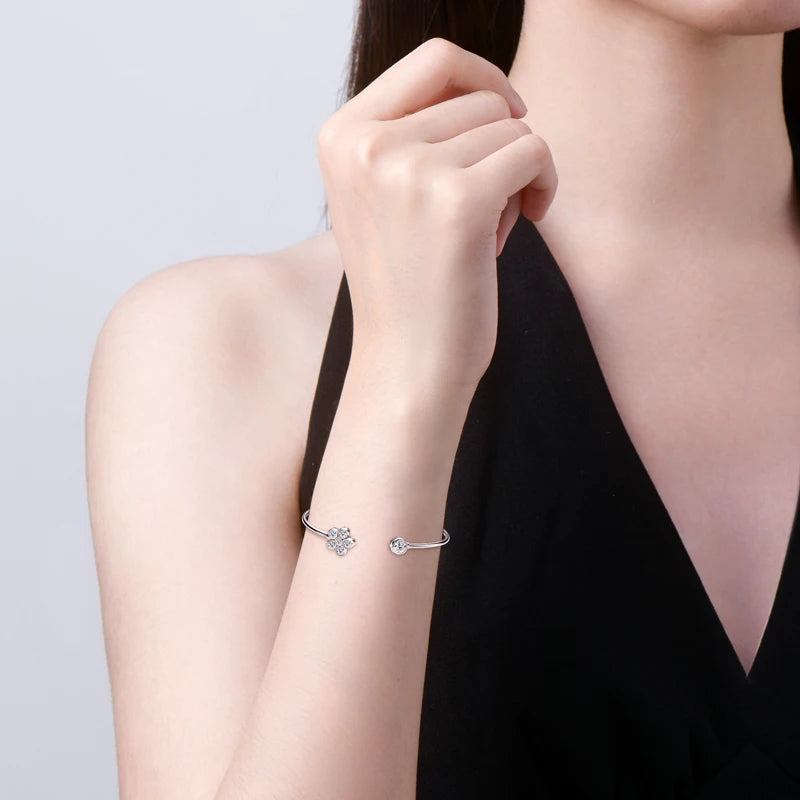 Lnngy Exquisite Flower Cuff Bracelet Bezel Moissanite Adjustable Bracelets For Women Girl 925 Sterling Silver Wrist Jewelry Gift - Brileon