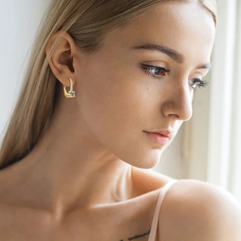 Trendy 14K Gold Plated Earrings 2023 Silver Hoops 925 Dangle Earrings for Women Lever Back Moissanite Earring Drop Girls Jewelry - Brileon