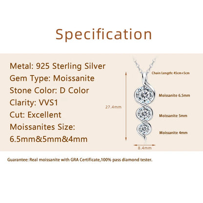 RAPRGOLD GRA Certified Round Cut Moissanite Twisted Pendant Necklaces for Women 925 Sterling Silver Jewelry Chains Wedding Gifts - Brileon