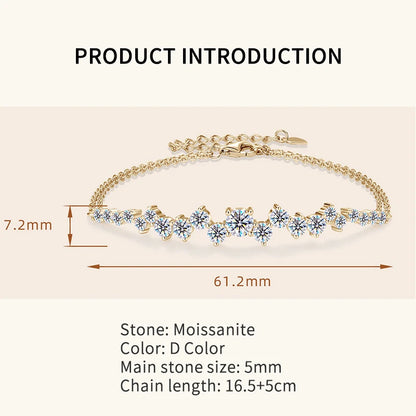 Lnngy Moissanite Bracelet With Certificate 925 Sterling Silver Adjustable Double Chain Bracelets for Women Wedding Jewelry Gift - Brileon