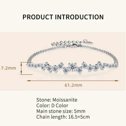 Lnngy Moissanite Bracelet With Certificate 925 Sterling Silver Adjustable Double Chain Bracelets for Women Wedding Jewelry Gift - Brileon