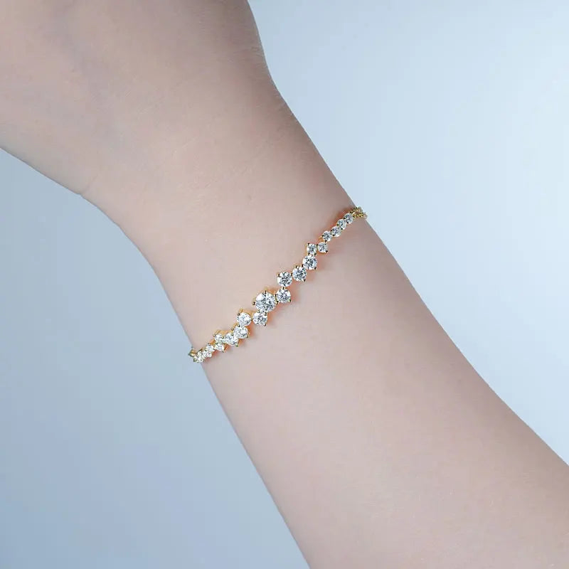 Lnngy Moissanite Bracelet With Certificate 925 Sterling Silver Adjustable Double Chain Bracelets for Women Wedding Jewelry Gift - Brileon