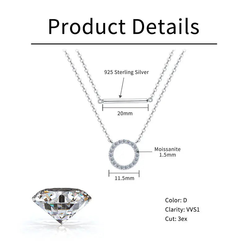 RAPRGOLD Moissanite Loop Pendant Necklace for Women 925 Sterling Silver Double Layer Clavicle Chain Necklaces Fine Jewelry Gifts - Brileon