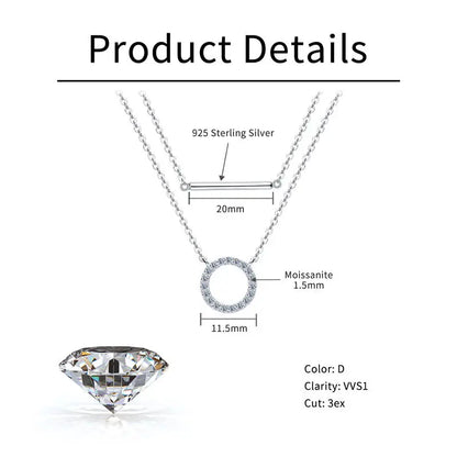 RAPRGOLD Moissanite Loop Pendant Necklace for Women 925 Sterling Silver Double Layer Clavicle Chain Necklaces Fine Jewelry Gifts - Brileon