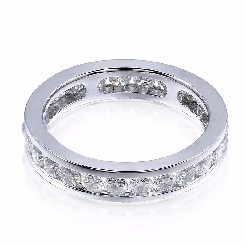 RAPRGOLD Real S925 Silver Groove Inlaid with D VVS1 Round Moissanite Ring for Women Fashion Wedding Ring with GRA Eternity Band - Brileon