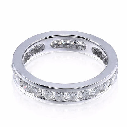 RAPRGOLD Real S925 Silver Groove Inlaid with D VVS1 Round Moissanite Ring for Women Fashion Wedding Ring with GRA Eternity Band - Brileon