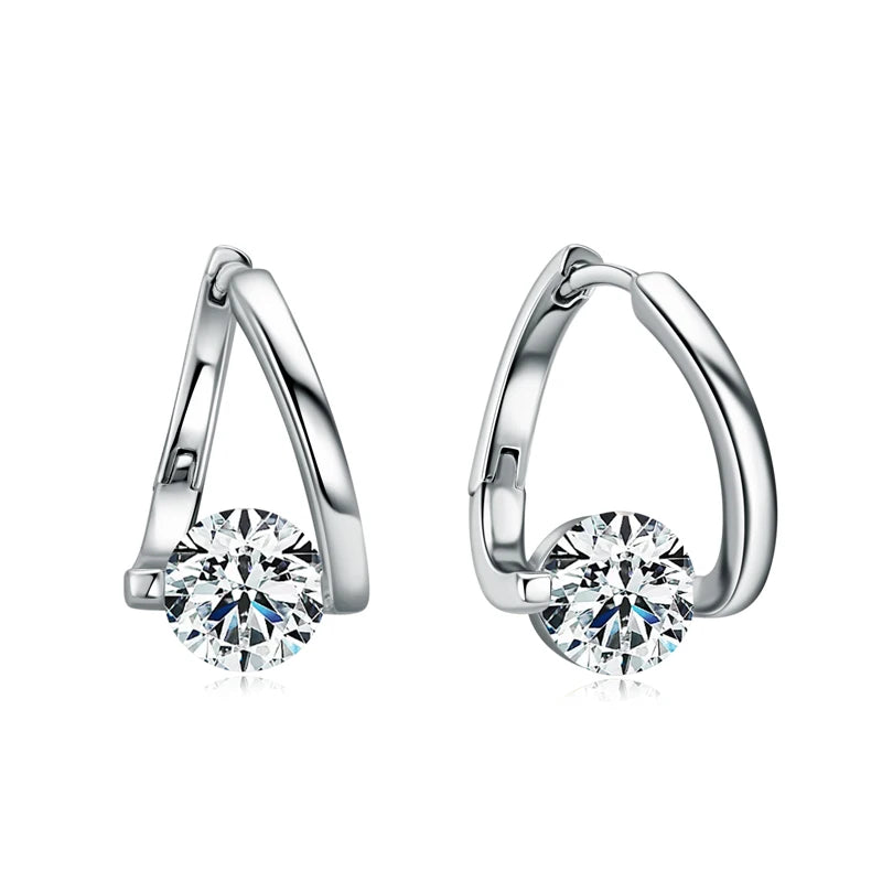 Lnngy Huggies Earrings Sterling Silver 925 Fashion Korean Bling 6.5mm 1.0ct Moissanite Hoop Earring For Women Bridal Jewelry - Brileon