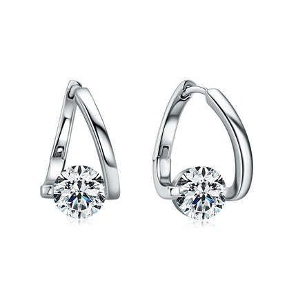 Lnngy Huggies Earrings Sterling Silver 925 Fashion Korean Bling 6.5mm 1.0ct Moissanite Hoop Earring For Women Bridal Jewelry - Brileon
