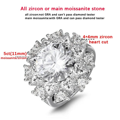 5 Carat D Color Moissanite Ring for Women 925 Sterling Silver Plated 18k White Gold Engagement Wedding Band Sparkling Jewelry - Brileon