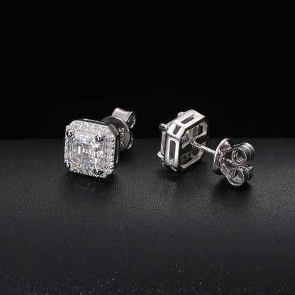 D VVS Ascher Cut Moissanite Square Stud Earrings 925 Sterling Silver High Quality For Women Wedding Jewelry Passed Diamond Test - Brileon
