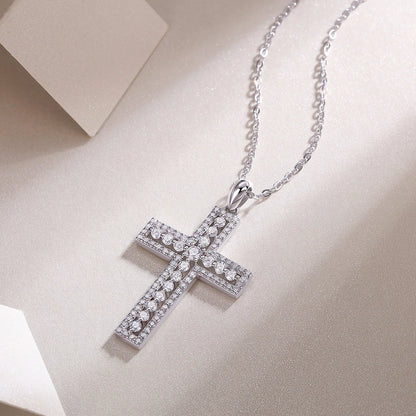 Serenty D Color All Moissanite Cross Necklace For Women S925 Sterling Silver Sparkling Jesus Pendant Necklace Plated 18K Jewelry - Brileon