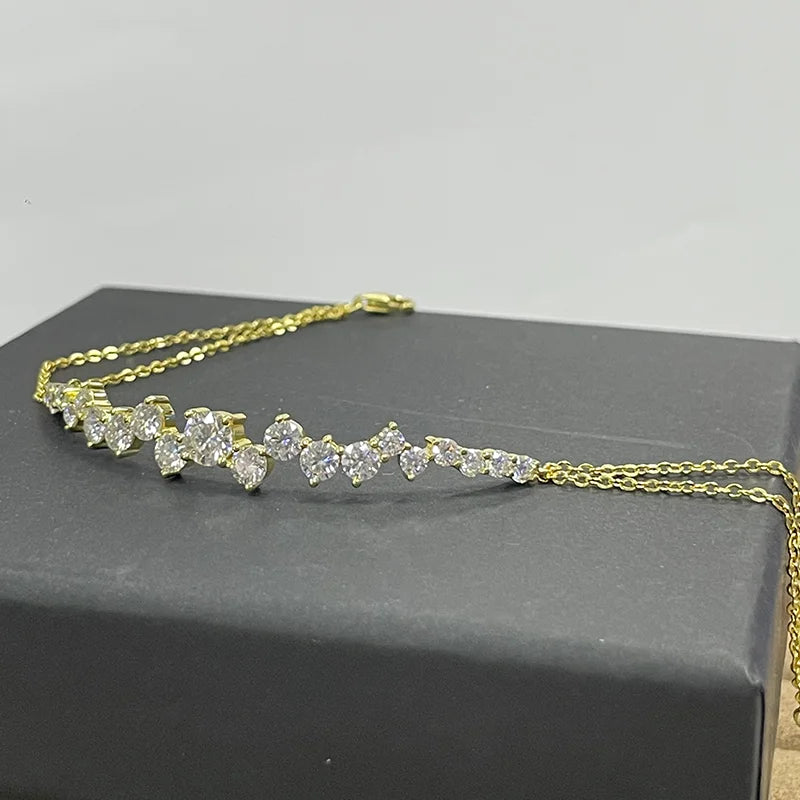 Lnngy Moissanite Bracelet With Certificate 925 Sterling Silver Adjustable Double Chain Bracelets for Women Wedding Jewelry Gift - Brileon