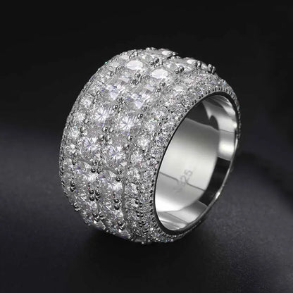 TUHE Unisex 925 Silver Ring Moissanite Stone Iced Out Couple Rings For Women Men Hip Hop Gifts - Brileon