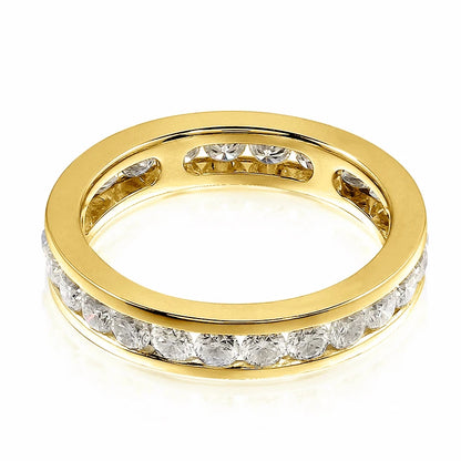RAPRGOLD Real S925 Silver Groove Inlaid with D VVS1 Round Moissanite Ring for Women Fashion Wedding Ring with GRA Eternity Band - Brileon