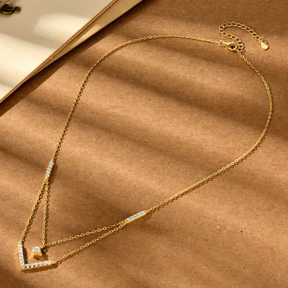Lnngy Sparkling 3mm&1.8mm Round Moissanite Necklace 925 Sterling Silver Fashion V-Shape Necklaces for Women Fine Jewelry Gift - Brileon