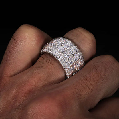 TUHE Unisex 925 Silver Ring Moissanite Stone Iced Out Couple Rings For Women Men Hip Hop Gifts - Brileon