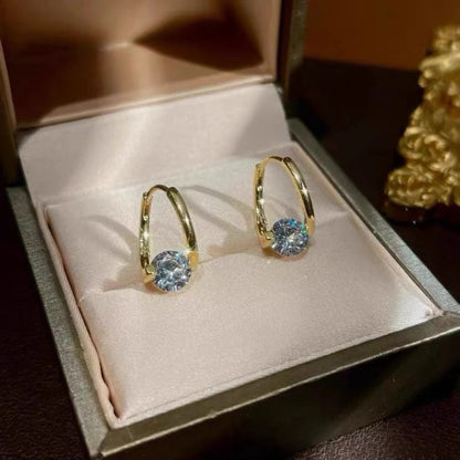 Lnngy Huggies Earrings Sterling Silver 925 Fashion Korean Bling 6.5mm 1.0ct Moissanite Hoop Earring For Women Bridal Jewelry - Brileon