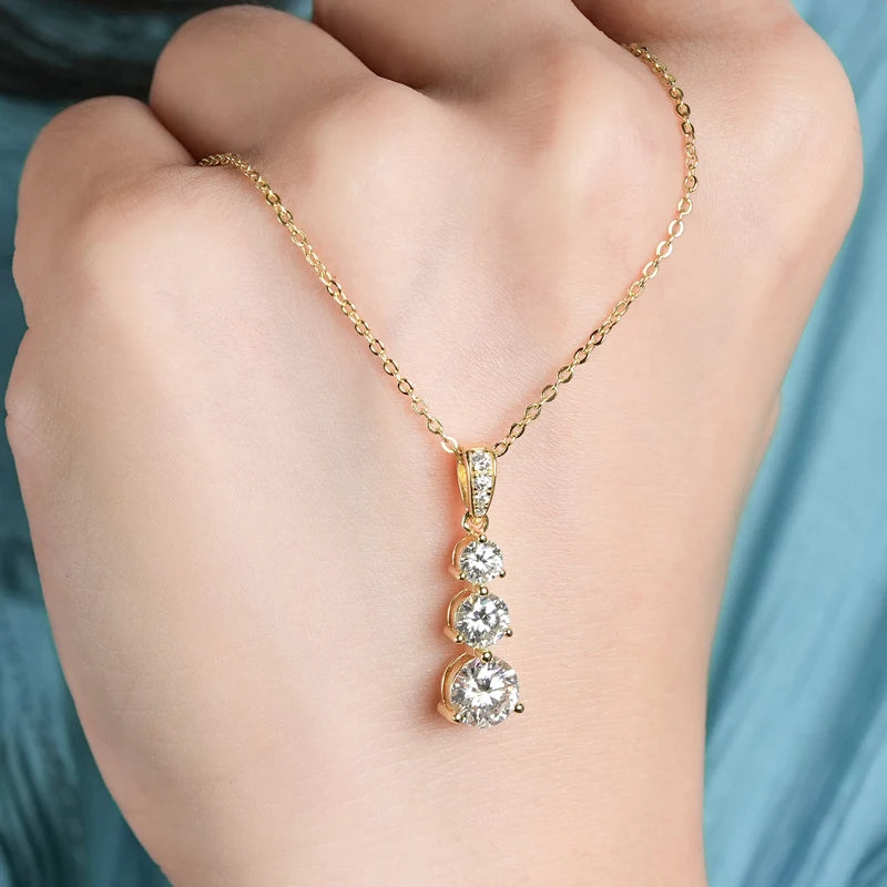 RAPRGOLD GRA Certified Round Moissanite Drop Pendant Necklace for Women S925 Sterling Silver Chains Wedding Neck Jewelry Gifts - Brileon