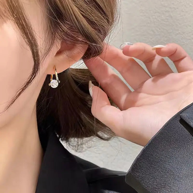 Lnngy Huggies Earrings Sterling Silver 925 Fashion Korean Bling 6.5mm 1.0ct Moissanite Hoop Earring For Women Bridal Jewelry - Brileon