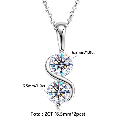 RAPRGOLD GRA Certified Round Cut Moissanite Twisted Pendant Necklaces for Women 925 Sterling Silver Jewelry Chains Wedding Gifts - Brileon