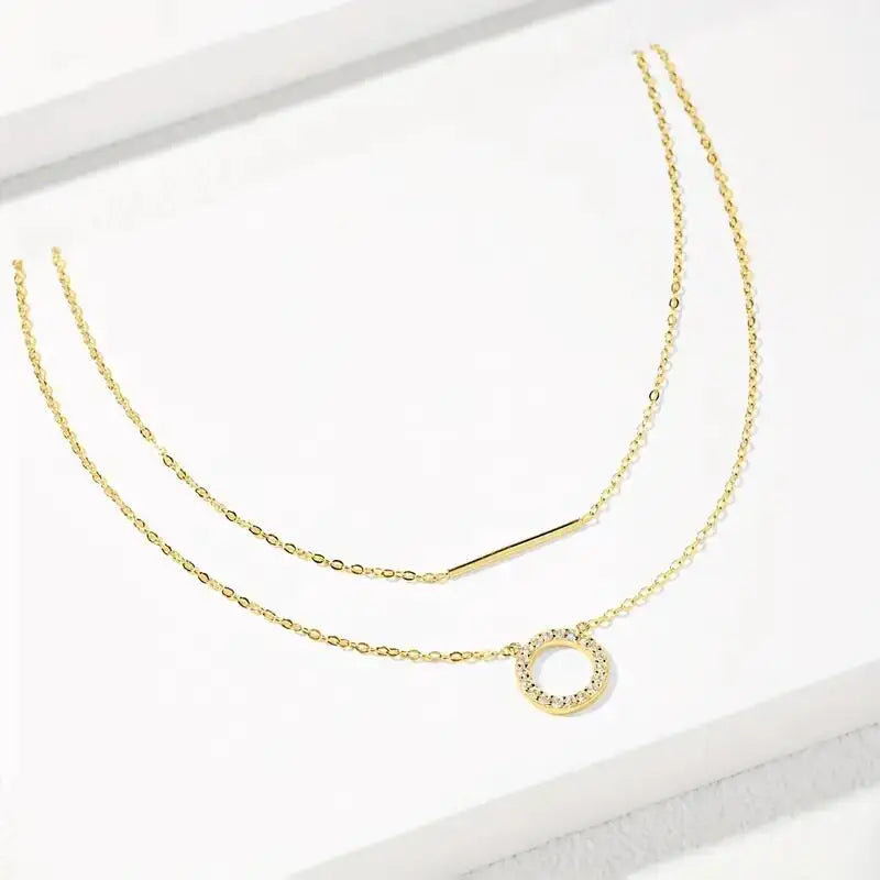 RAPRGOLD Moissanite Loop Pendant Necklace for Women 925 Sterling Silver Double Layer Clavicle Chain Necklaces Fine Jewelry Gifts - Brileon
