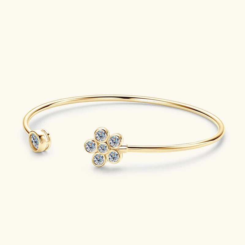 Lnngy Exquisite Flower Cuff Bracelet Bezel Moissanite Adjustable Bracelets For Women Girl 925 Sterling Silver Wrist Jewelry Gift - Brileon