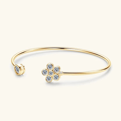 Lnngy Exquisite Flower Cuff Bracelet Bezel Moissanite Adjustable Bracelets For Women Girl 925 Sterling Silver Wrist Jewelry Gift - Brileon