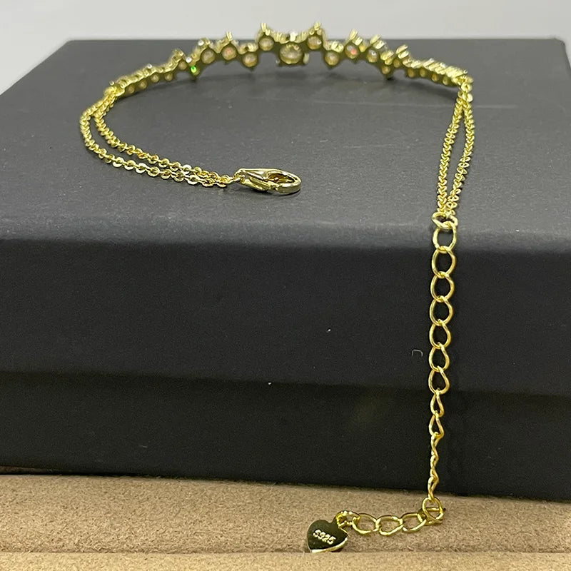 Lnngy Moissanite Bracelet With Certificate 925 Sterling Silver Adjustable Double Chain Bracelets for Women Wedding Jewelry Gift - Brileon