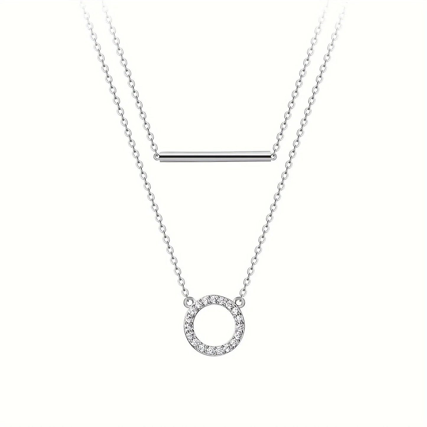 RAPRGOLD Moissanite Loop Pendant Necklace for Women 925 Sterling Silver Double Layer Clavicle Chain Necklaces Fine Jewelry Gifts - Brileon