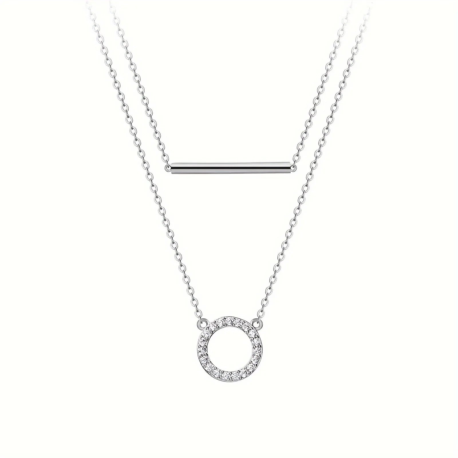 RAPRGOLD Moissanite Loop Pendant Necklace for Women 925 Sterling Silver Double Layer Clavicle Chain Necklaces Fine Jewelry Gifts - Brileon
