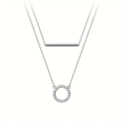 RAPRGOLD Moissanite Loop Pendant Necklace for Women 925 Sterling Silver Double Layer Clavicle Chain Necklaces Fine Jewelry Gifts - Brileon