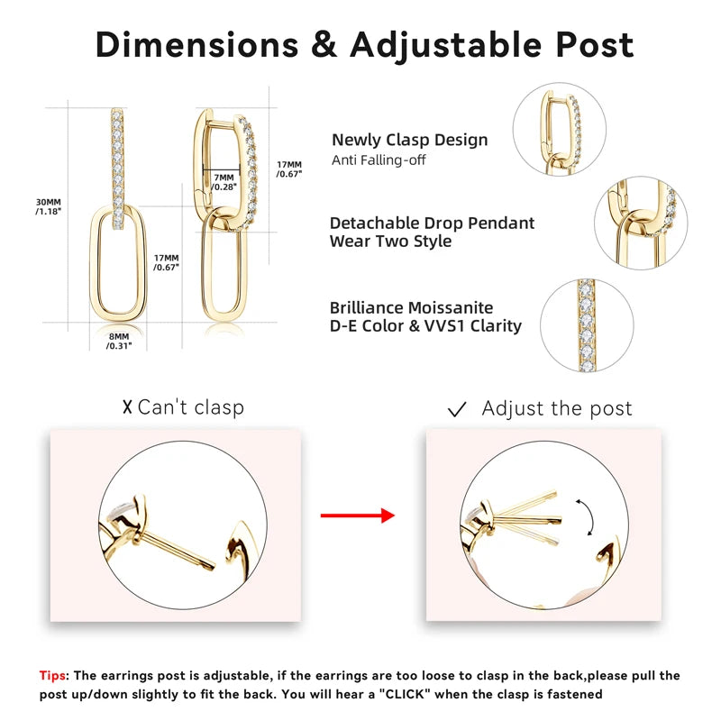 Brileon Moissanite Paperclip Hoop Earrings - Brileon