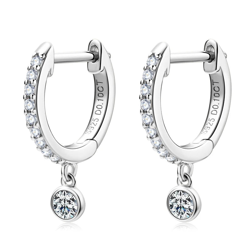 RAPRGOLD GRA Certified Round Moissanite Hoop Earrings for Women 925 Sterling Silver Huggie Earring Fine Jewelry Gifts Pendientes - Brileon