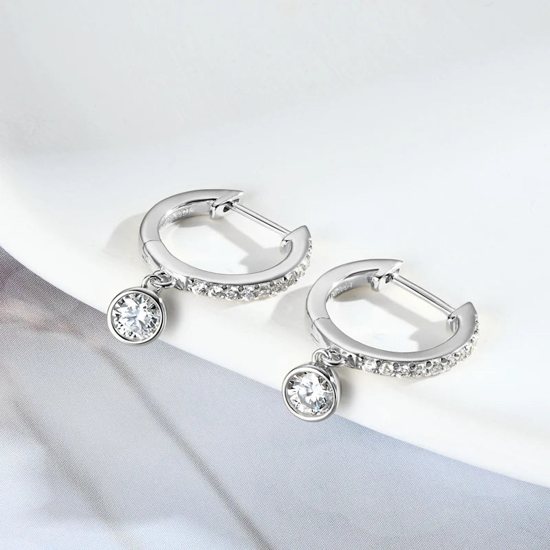 RAPRGOLD GRA Certified Round Moissanite Hoop Earrings for Women 925 Sterling Silver Huggie Earring Fine Jewelry Gifts Pendientes - Brileon