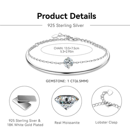 Lnngy 6.5mm Moissanite Bracelet For Women 925 Sterling Silver Double Chain Adjustable Cuff Bracelets Pulsera Wristband Jewelry - Brileon